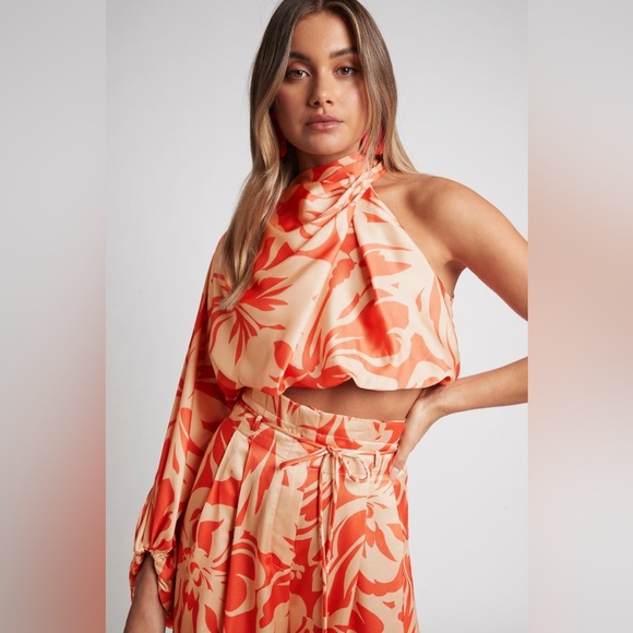 Sheike Tops - SHEIKE Cuban Nights Satin Print One Shoulder Long Sleeve Blouse Top NWT